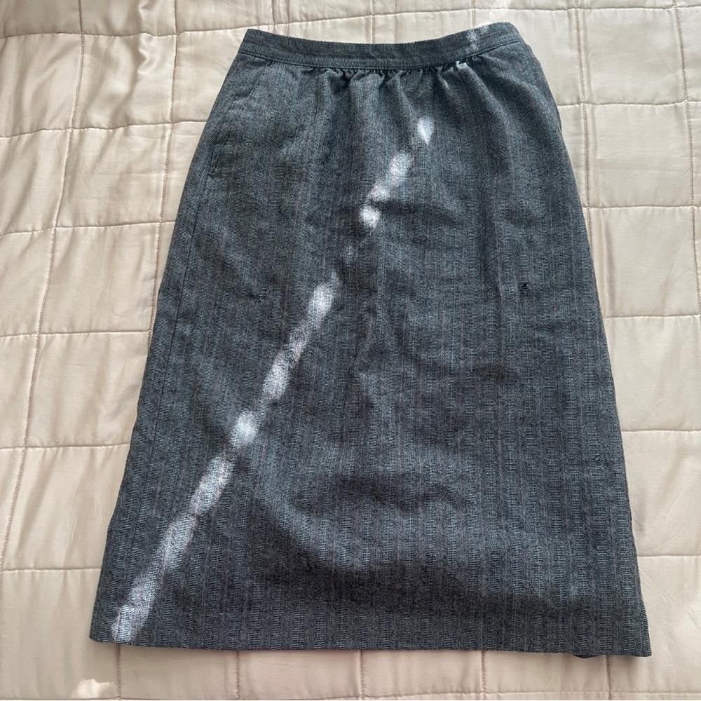 Vintage Wool Midi Skirt Charcoal Gray